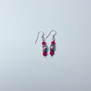 Elegant Silver and Red Beaded Earrings